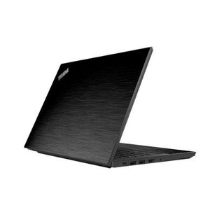 May include: Black laptop with a textured surface, slightly open. The laptop has the ThinkPad logo in the upper left corner. The keyboard and ports are visible. The background is white.
