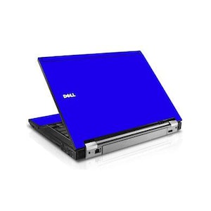 May include: A blue Dell laptop with the lid partially open. The laptop has a black keyboard and a silver hinge. The Dell logo is visible on the lid. The laptop is on a white surface.
