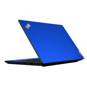 May include: A blue laptop with a black keyboard and frame. The laptop is open, displaying the screen at an angle. The Lenovo logo is visible on the top right corner of the laptop.