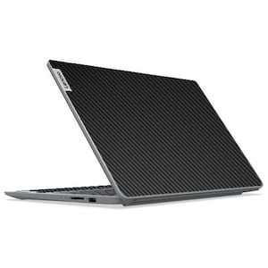 May include: A black laptop with a carbon fiber design on the lid. The Lenovo logo is visible on the lid.