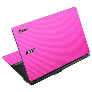 Puede incluir: Un portátil Acer Chromebook rosa con una superficie texturizada. El portátil tiene el logotipo de Chrome y el logotipo de Acer en negro. El portátil está abierto, mostrando el teclado y la pantalla.