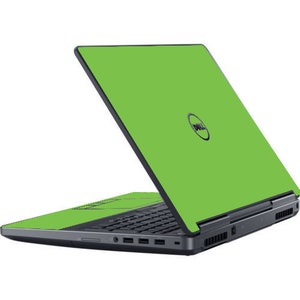 May include: A black Dell laptop with a bright green lid. The laptop is closed and the Dell logo is visible on the lid.