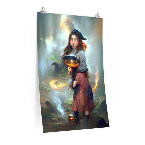 Original Art Print - "The Power of the Girl with the Magic Golden Bowl" - fantasy, magical  wall art