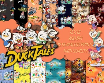 DuckTales seamless digital paper, 12X12 printable pattern for cards, invitations, clip-art and print on any item. DuckTales jpeg png svg