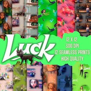 Cartoon Luck Digital seamless  paper JPG 12x12, for party, scrapbooking, gift paper, print on mug, t-shirt and more. Luck movie jpeg PNG