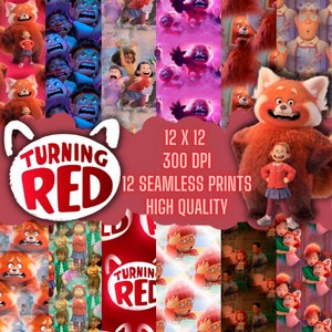 Turning Red seamless pattern digital paper 12×12, Turning Red for birthday invitations, red digital paper, Turning Red printable paper jpeg