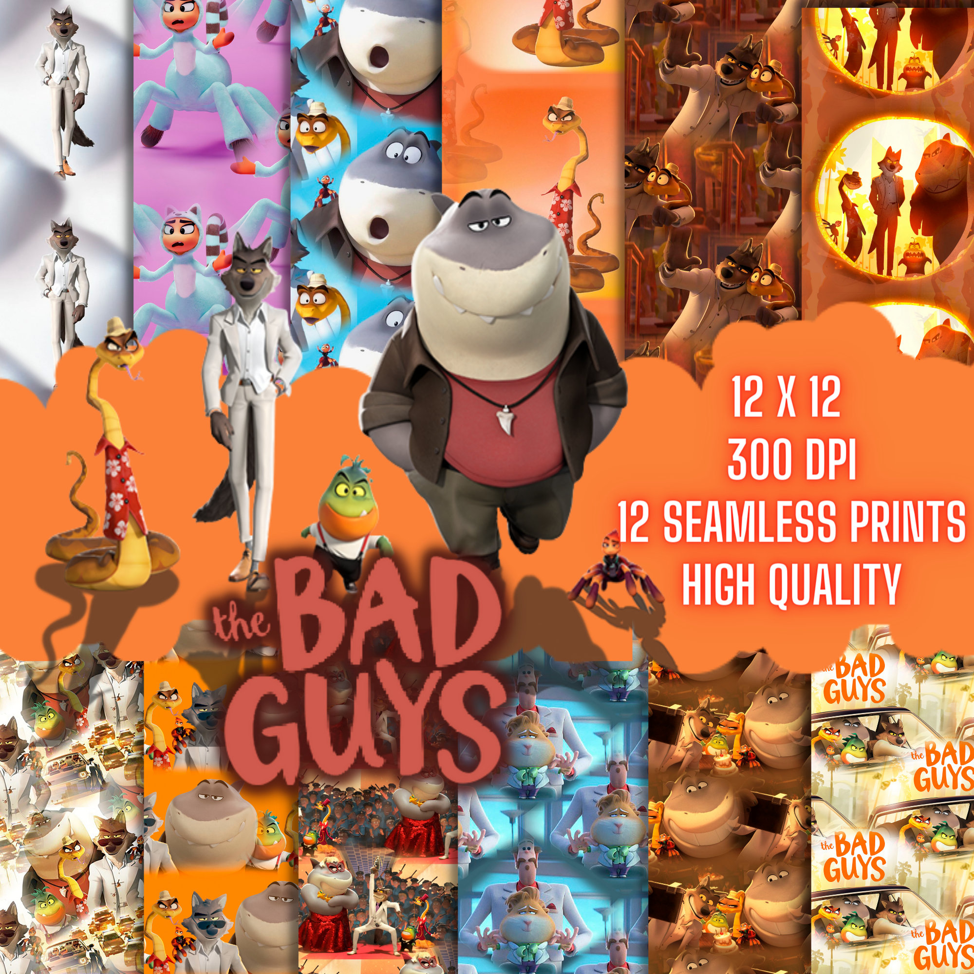 Bad Guys Seamless Digital Paper 12x12 JPEG for Birthday Invitations