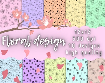 Seamless floral designes. Seamless digital, printable paper with flowers for gift paper, mug, design for room and others in pastel colors.