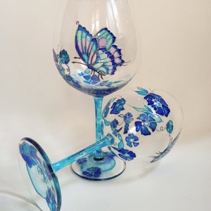 Painted Wine Glasses Butterfly Glasses Wine Lovers Gift Monarch Butterfly Blue Wine Flutes Personalized Anniversary Gift For Parents