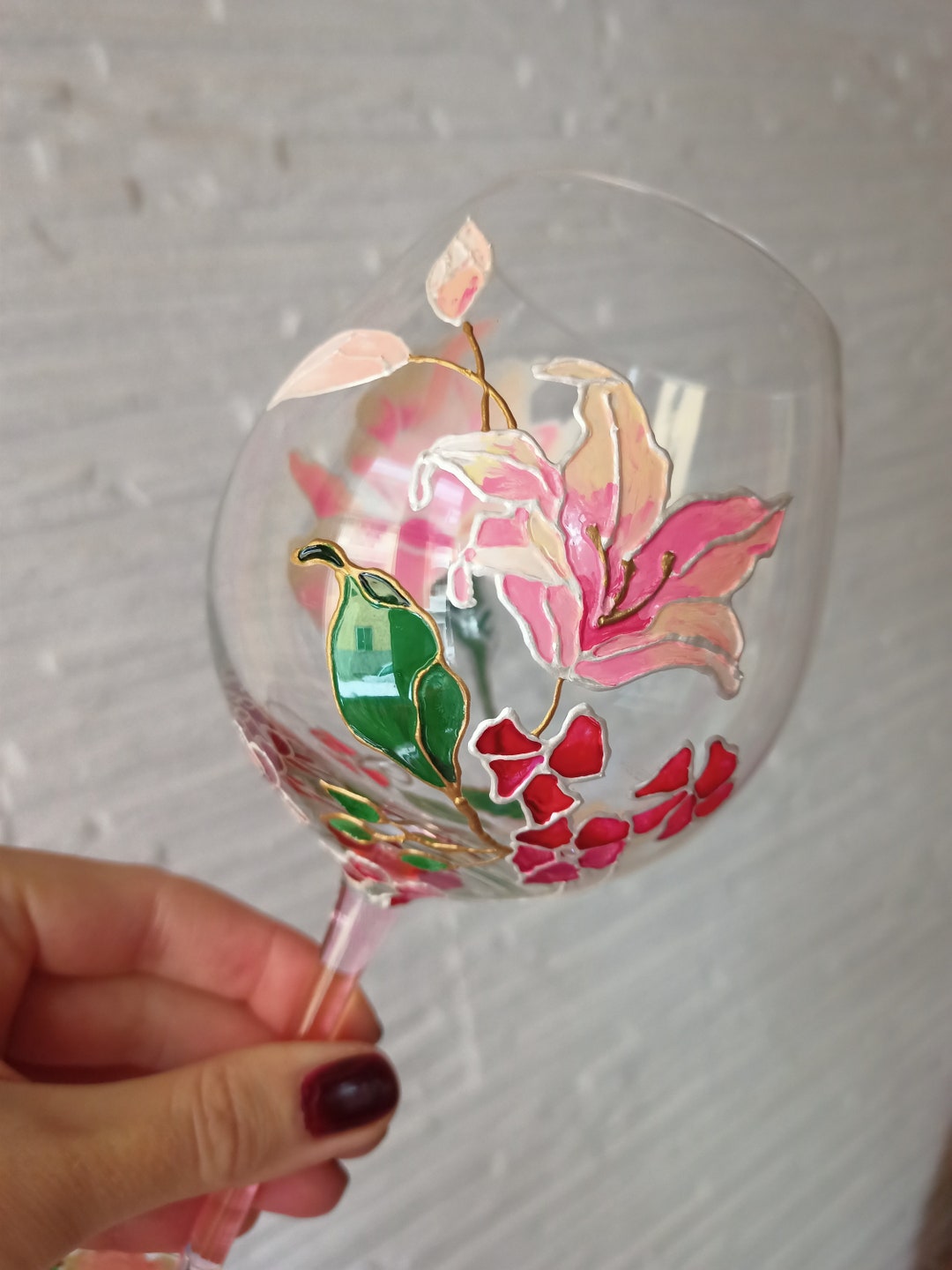 Set of 1 or 2 Hand Painted Glasses Wine Glasses Wine Gift for Her