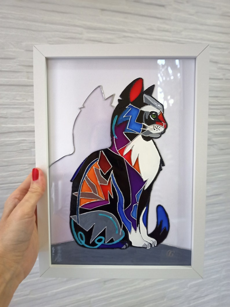 Abstract Cat Wall Art Original Painting Modern Glass Painting Wall Art