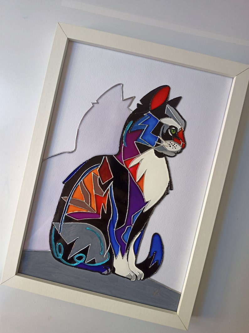 Abstract Cat Wall Art Original Painting Modern Glass Painting Wall Art