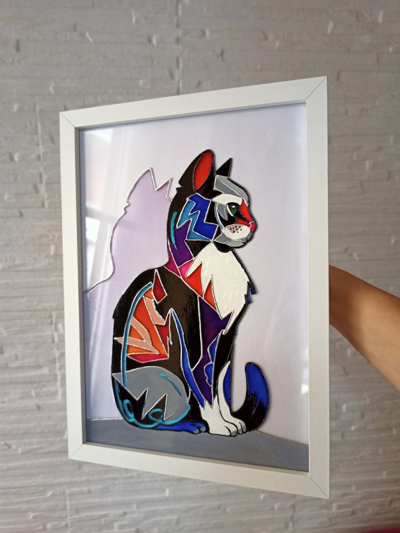 Abstract Cat Wall Art Original Painting Modern Glass Painting Wall Art