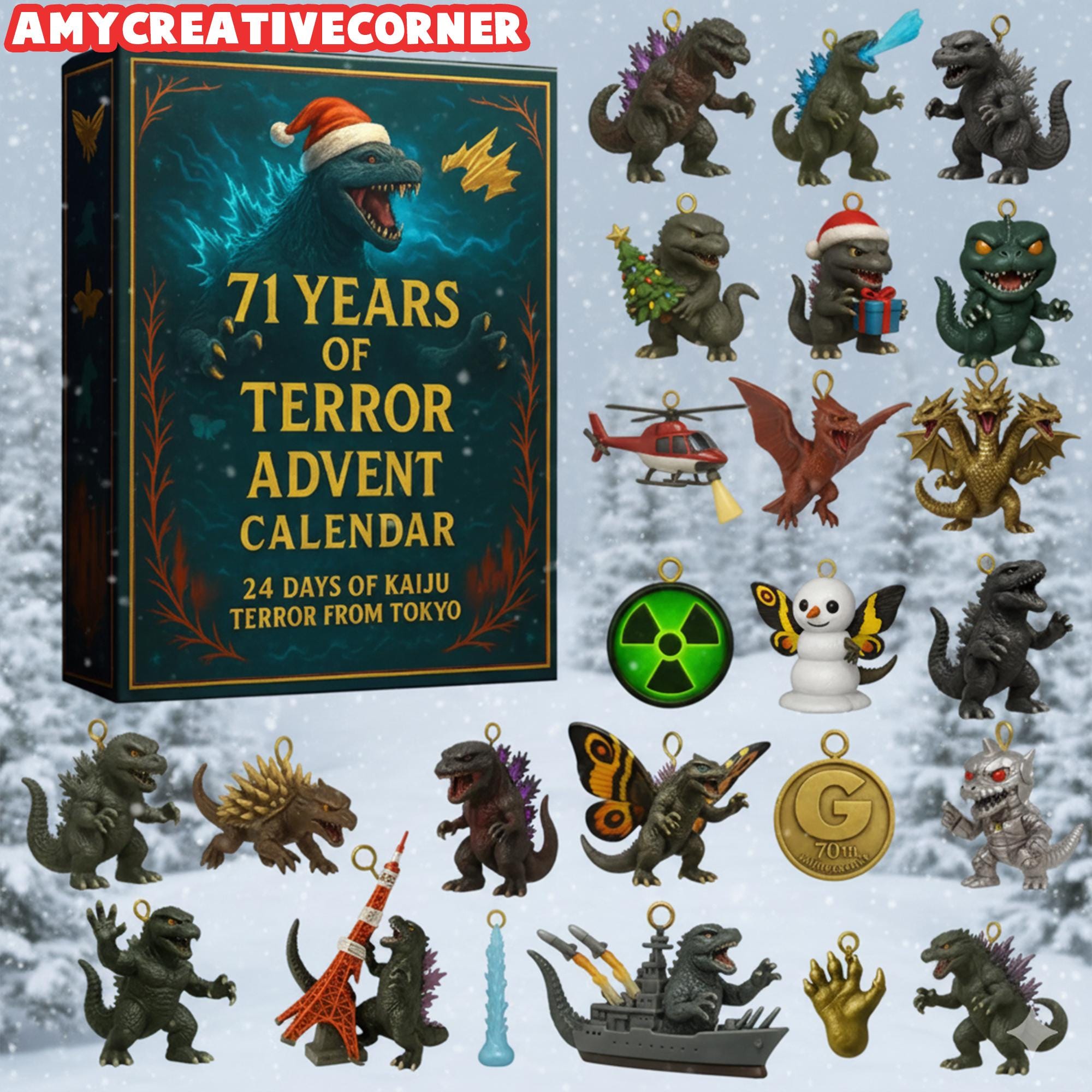 Discover Christmas Kaiju Advent Calendar 2025, Christmas god zilla Countdown Calendars, 24 Days of Xmas Surprises with 24 Collectible for Her Him Gift