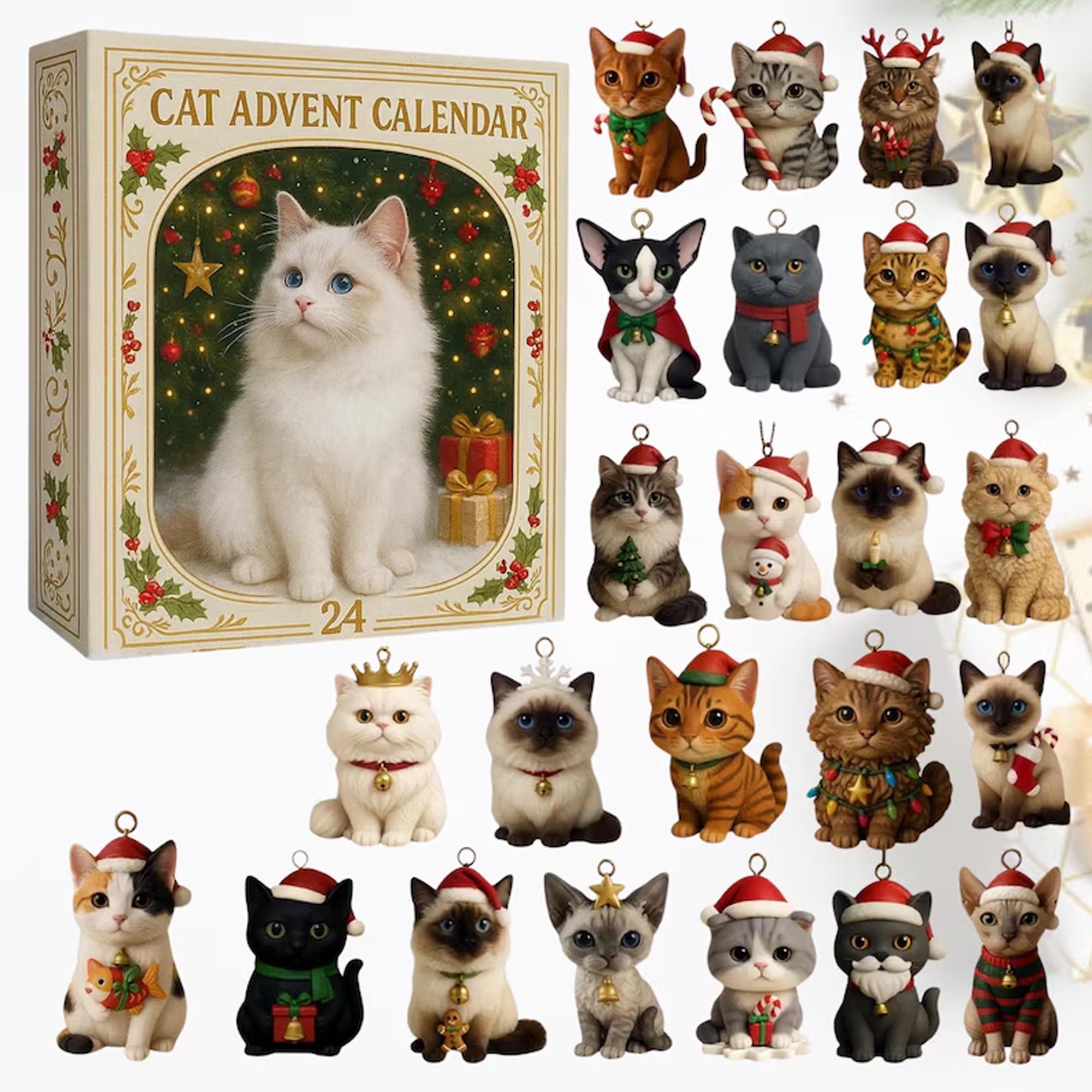 Discover Cat Advent Calendar 2025, 24 Days of Christmas Countdown with Mini Cat Figurines, Cute Holiday Gift for Cat Lovers, Cat Mom, Cat Dad