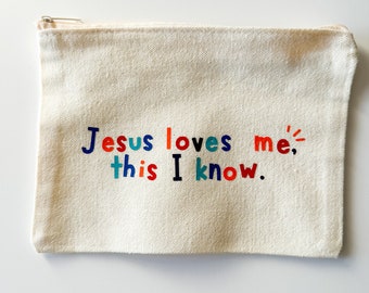 Jesus Loves Me Canvas Zipper Pouch