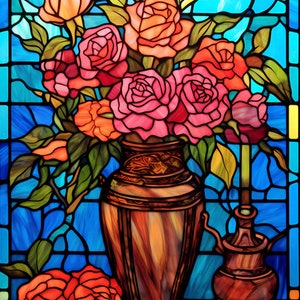AB (Round) Stained Glass/Pink Rose Bouquet 40x50cm Diamond Painting Kit