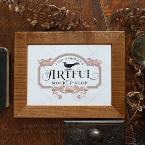 Wood Frame Mockup | Flatlay Frame Mockup | Old Vintage Desk | Botanical Magnifying Glass | Instant Download | Mockup Print Photograph