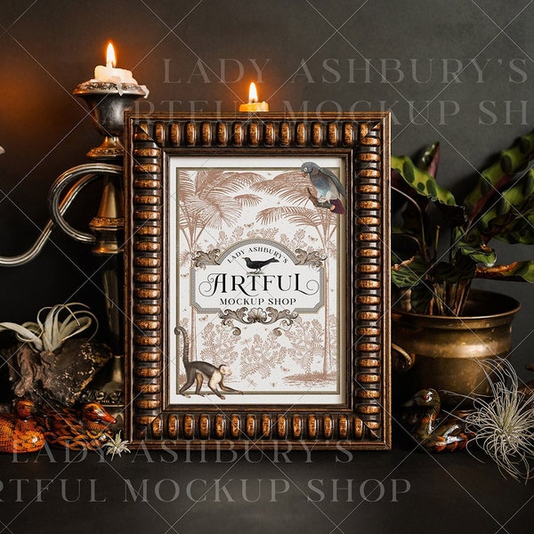 Candlelit Frame Mockup | mystery victorian gothic mockup, summer garden scene mockup  - no.140