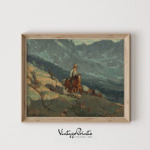 Vintage Cowboy Oil Painting: Southwest Mountain Landscape (Printable Digital Download) 468