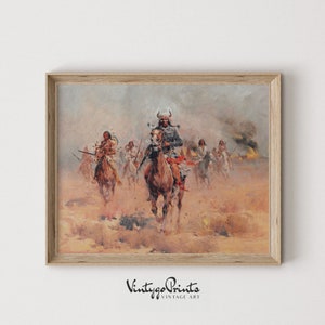 Countryside Native Americans Oil Painting | Vintage Horse Riders Wall Art | Rural Boho  Home Decor Print | PRINTABLE Digital Download | 463
