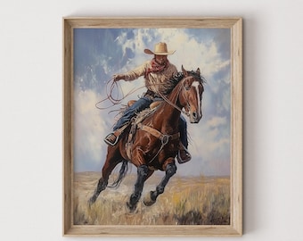 Vintage Cowboy Oil Painting: Old West Horse Art Print (Digital Download) 606
