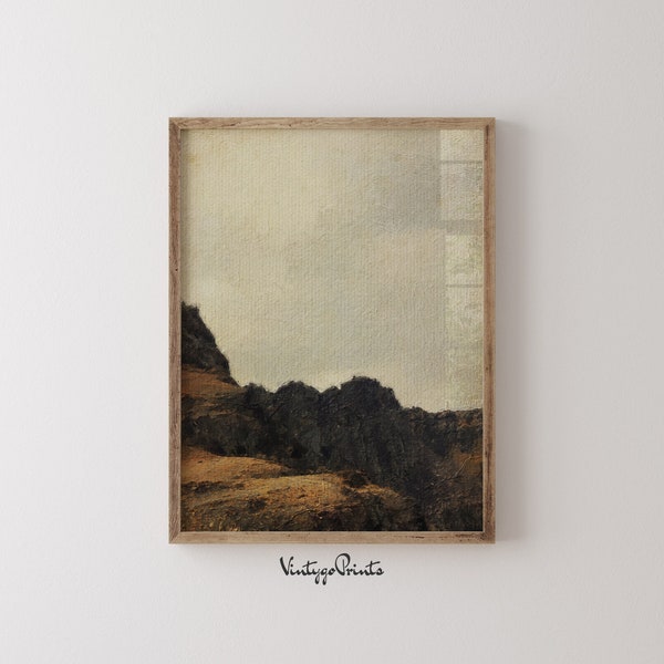 Stimmungsvolle Berglandschaft: Vintage Rustikales Ölgemälde (Digitaler Download) 012