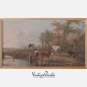 Samsung Frame TV Art | Vintage Landscape Oil Painting | Farmhouse Animals Decor Digital Art | TV-7