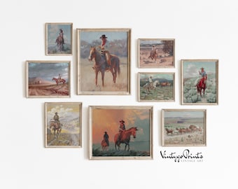 Southwestern Cowboy Paintings Gallery Set: vintage westerse kunst (digitale download) S9-1