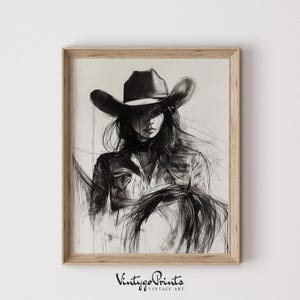 Vintage Cowgirl Sketch Art Print: Western Nursery Decor (Digital Download) 559