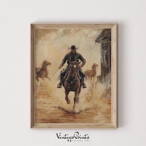 Cowboy Oil Painting | Western Vintage Mid Century Decor | Antique Prints PRINTABLE Digital Download | 568