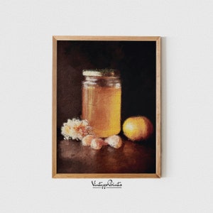 Vintage Honey Still Life Oil Painting | Farmhouse Kitchen Wall Art | Vintage Neutral Print | PRINTABLE Digital Download | 063