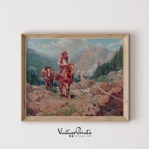 Vintage Western Painting | Old West Decor | Southwest Cowboy Oil Painting | Countryside Landscape | PRINTABLE Digital Download | 324