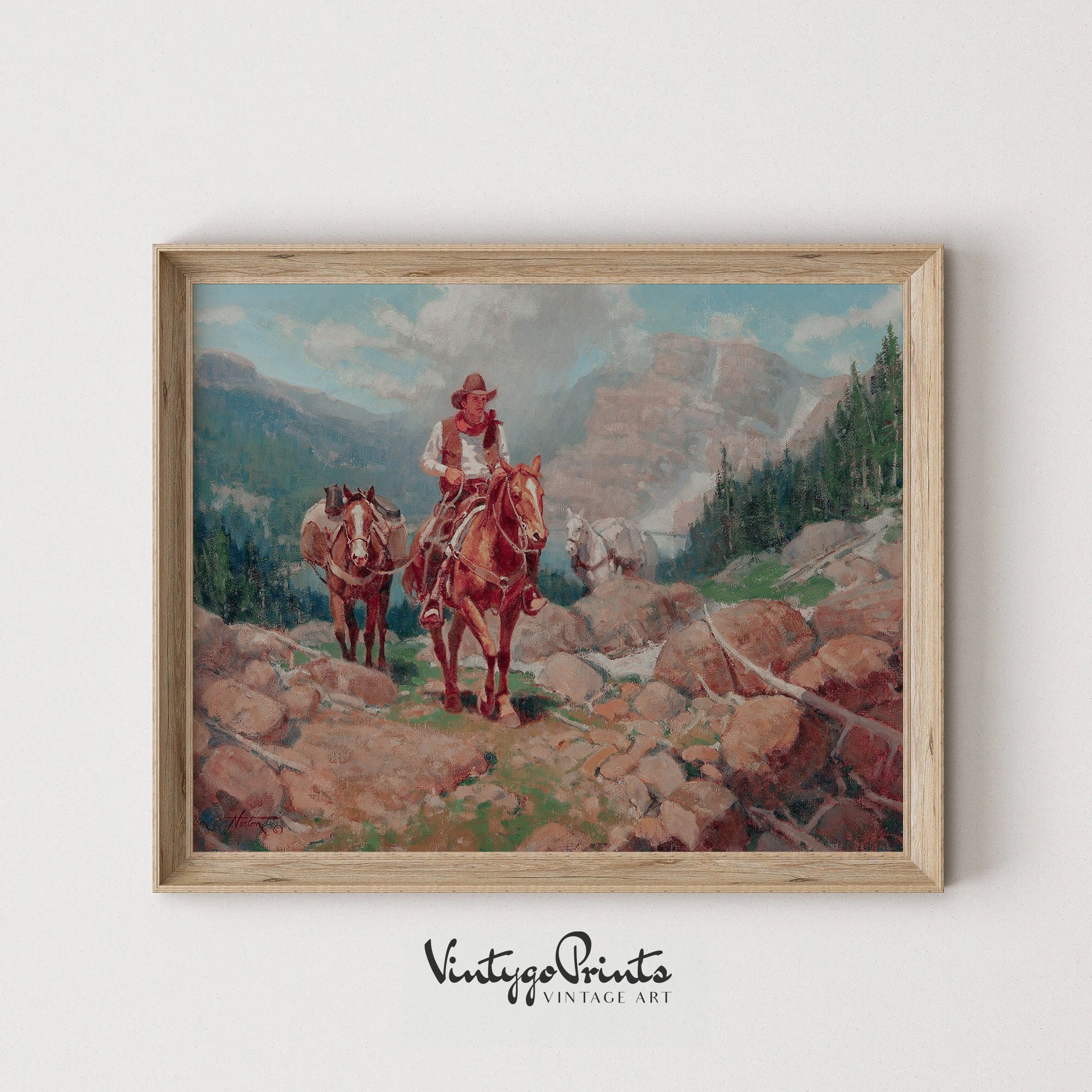 Vintage Cowboy Oil Painting: Western Landscape Art (Digital Download) 324