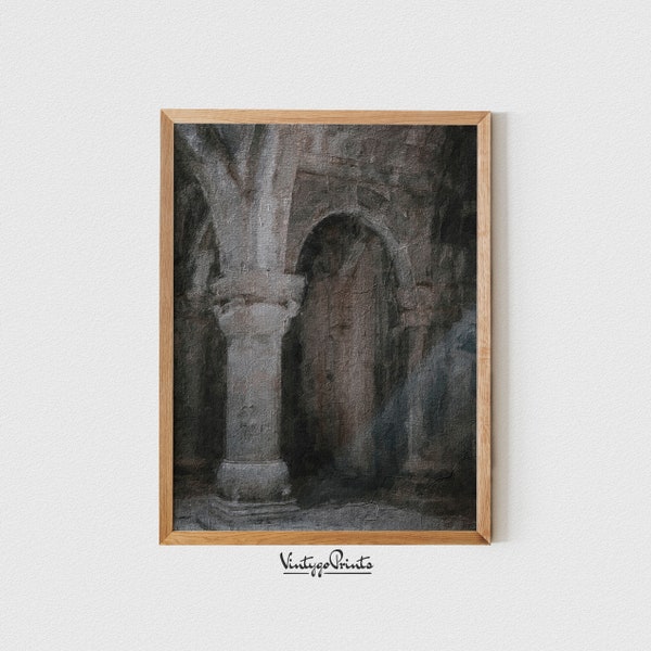 Antique French Oil Painting | Mid Century Oil Painting | Vintage Architecture Wall Art | Moody Aesthetic | PRINTABLE Digital Download | 090