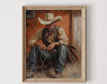 Vintage Cowboy Oil Painting: Western Art PRINTABLE (Digital Download) 571