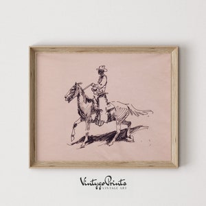 Vintage Cowboy Sketch Print: Western Portrait Art (Digital Download) 522