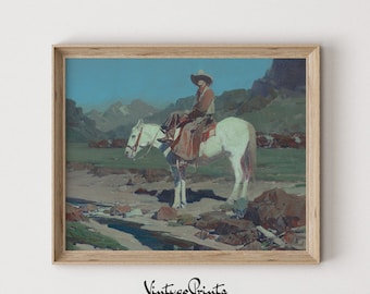 Stampa a olio di un cowboy d'epoca: arredamento western di metà secolo (download digitale) 299