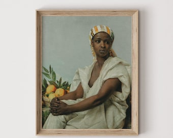 Vintage Black Woman Oil Painting | Antique Female Portrait Wall Art | Mid Century Art Print | PRINTABLE Digital Download | 510