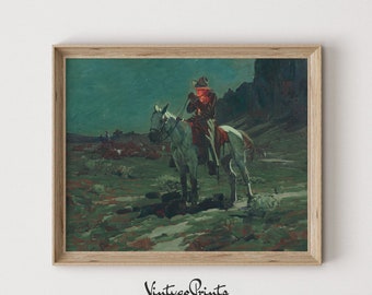 Vintage Cowboy Oil Painting: Rustic Western Art Print (Digital Download) 356
