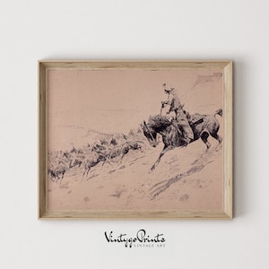 Vintage Cowboy Sketch Art Print: Western Landscape (Digital Download) 521