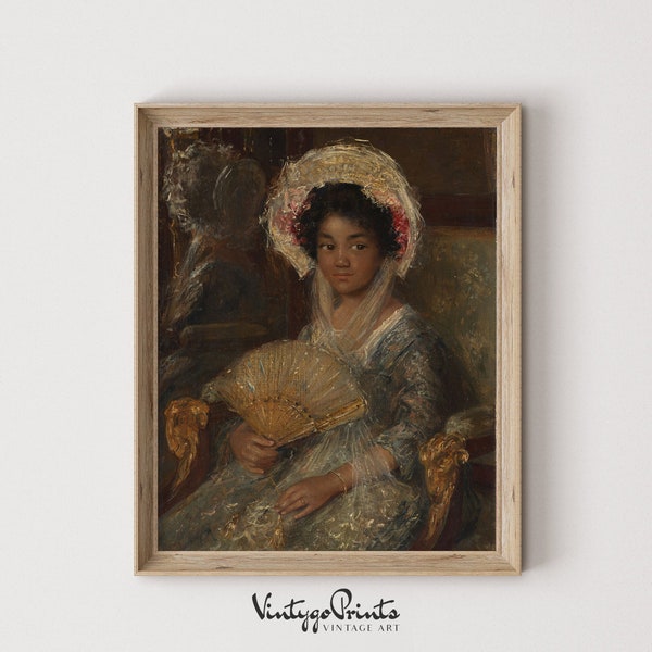 Victorian Black Girl Portrait Painting | Antique Female Print | Mid Century People Wall Art | PRINTABLE Digital Download | 514