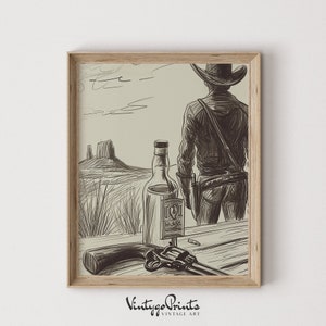 Vintage Cowboy Sketch Art Print: Rustic Western Decor (Digital Download) 534