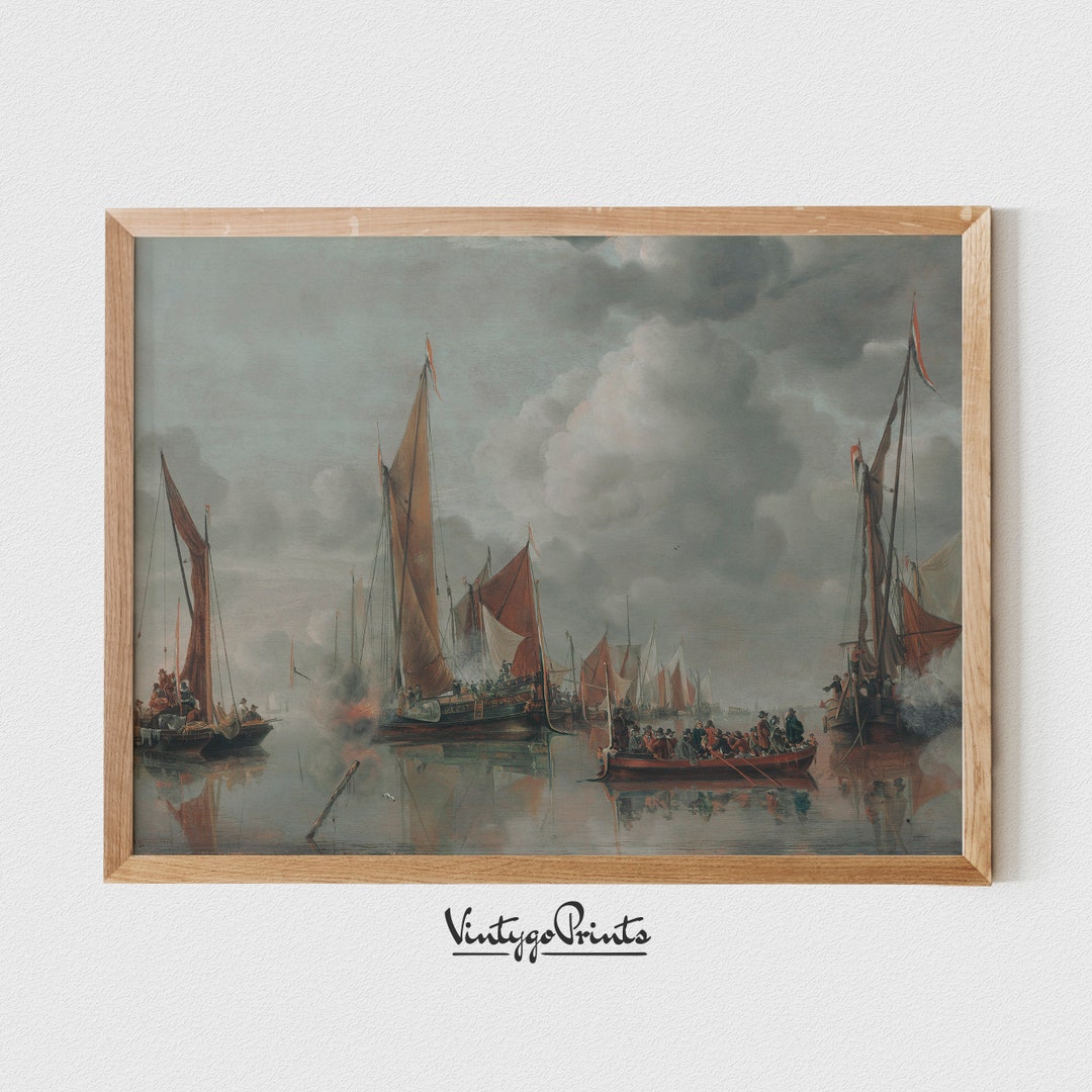 Vintage Ship Wall Art | Nautical Oil Painting | Moody Seascape Print ...