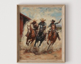 Western Cowboy Gang Oil Painting | Mid Century Decor | Vintage Prints PRINTABLE Digital Download | 567