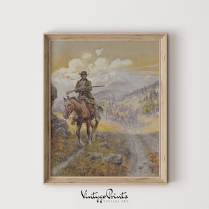 Vintage Cowboy Horse Rider Painting: Southwestern Home Decor (Printable Digital Download) 480