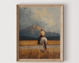 Cowboy Oil Painting | Southwest Rustic Wall Art | Countryside Scenery Print | PRINTABLE Digital Download | 617