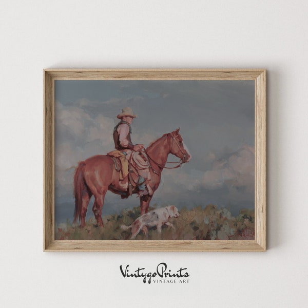 Southwest Cowboy Oil Painting | Vintage Horse Rider Art | Rustic Southwest Room Decor | Countryside Art | PRINTABLE Digital Download | 339