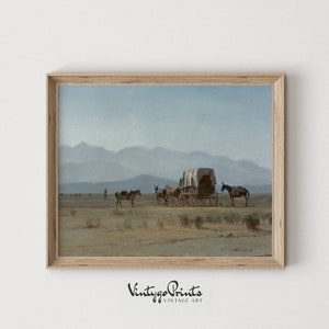 Rustikales westliches Ölgemälde | Vintage Pferdewagen Wandkunst | Landschaft Old Rocks Print | DRUCKBARE Digitaler Download | 396