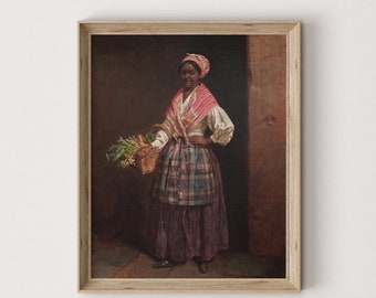 Antikes Schwarzes Bauernmädchen Ölgemälde: Mid-Century Portrait (Digitaler Download) 513